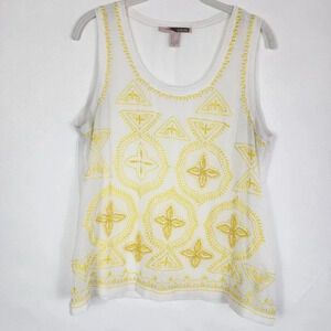 Forever 21 Sheer Yellow Beaded Geometric Festival Y2K Top Size Large
